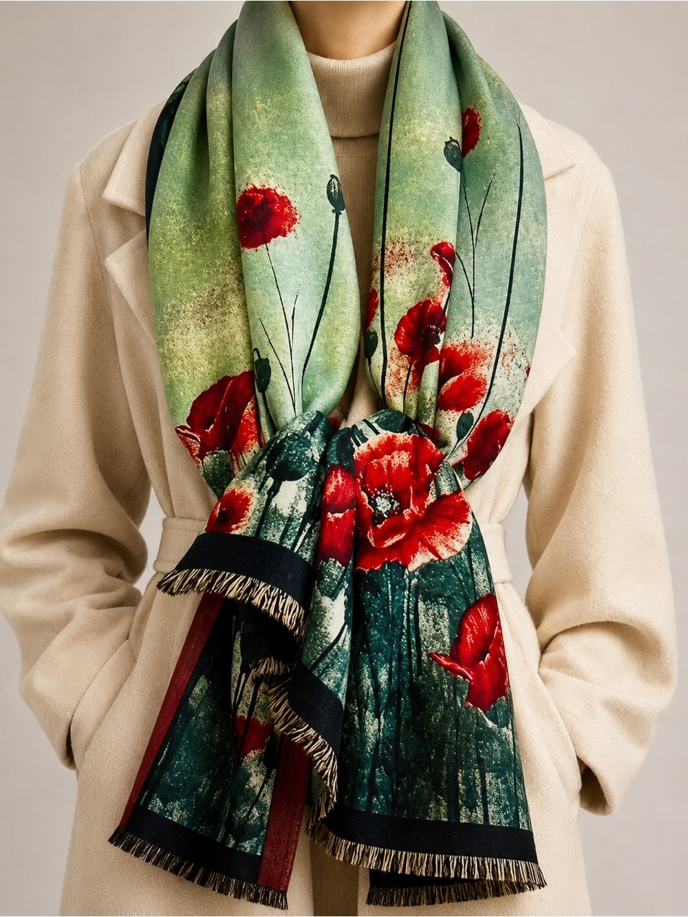 Turquoise & Red Poppy Reversible Wrap